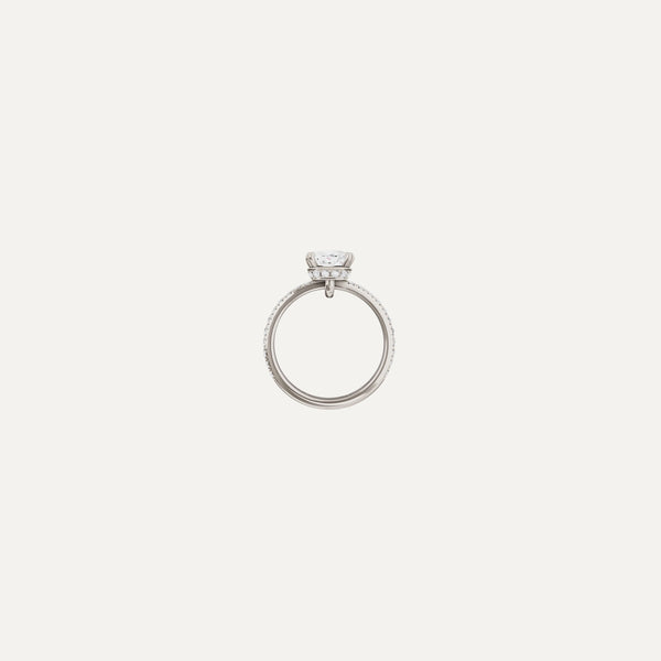 Couronne Engagement Ring, Cushion lab diamond white gold pavé band