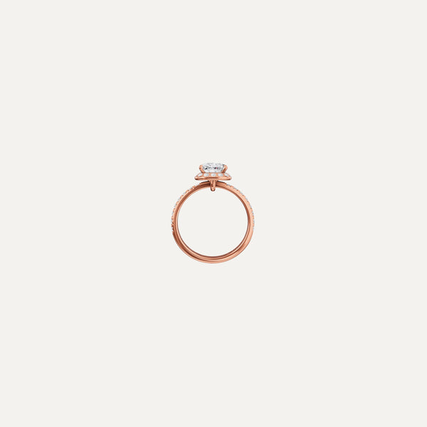 Majesté Engagement Ring, Cushion lab diamond rose gold pavé band